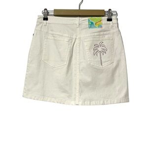 Vintage Lilly Pulitzer Y2K RARE White Denim Palm Tree Badazzled Mini Skirt Sz 2